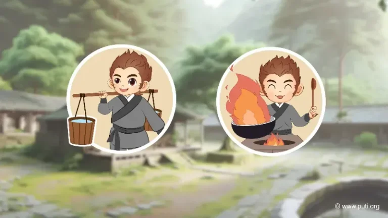Sun Wukong learns to do household chores as a part of his spiritual practice.