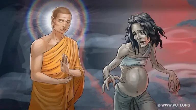 Venerable Maudgalyāyana attempted to rescue his mother, who had fallen into the realm of hungry ghosts.