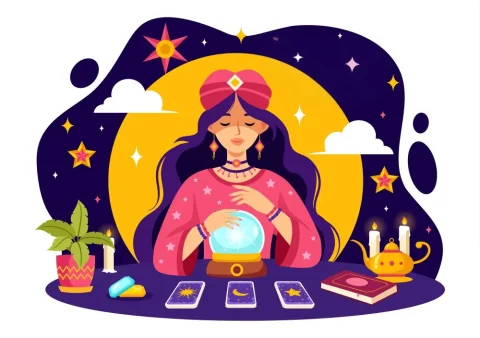 woman doing tarot reading and with a crystal ball